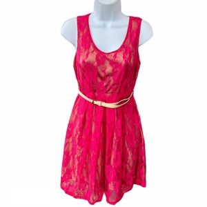 She's Cool Lace Hot Pink Belt New Spring Dress